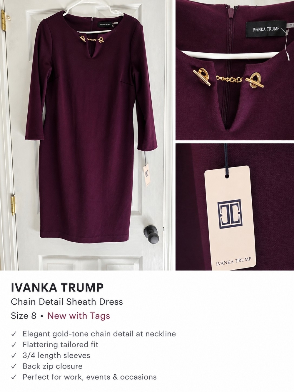 Ivanka Trump Plum Chain-Detail Sheath Dress